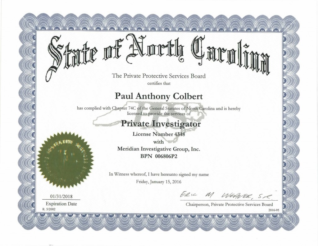 NC License Meridian Investigative Group Inc   NC License 1024x791 